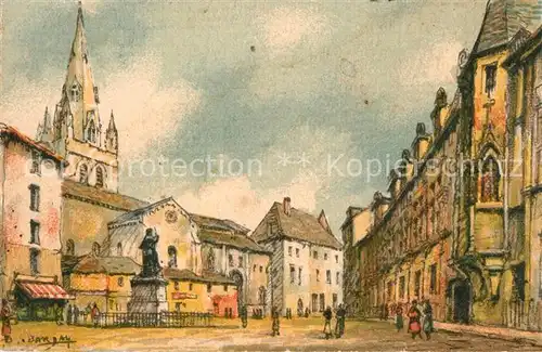 Grenoble Palais de Justice Fontaine Eglise Saint Andre Peinture Kuenstlerkarte Grenoble