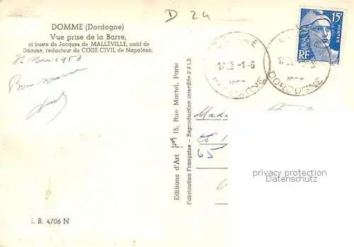 Domme Vue panoramique prise de la Barre Buste de Jacques de Malleville Monument Domme