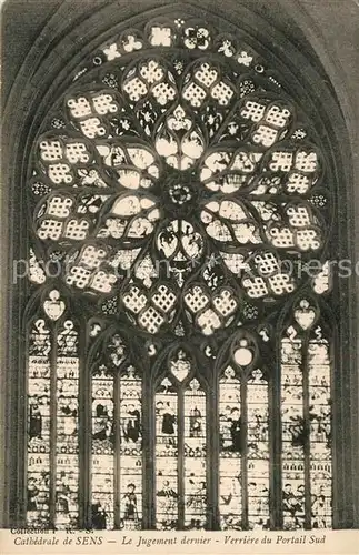 Sens_Yonne Cathedrale Le Jugement dernier Verriere du Portail Sud Kirchenfenster Sens_Yonne