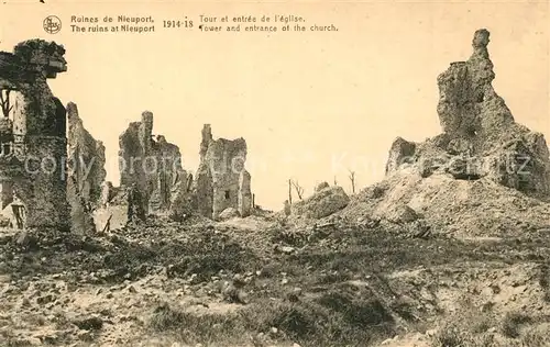 AK / Ansichtskarte Nieuport Bains Ruines Tour et entree de l eglise Nieuport Bains