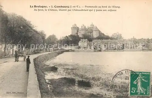 AK / Ansichtskarte Combourg Promenade au bord de l etang et le chateau Combourg