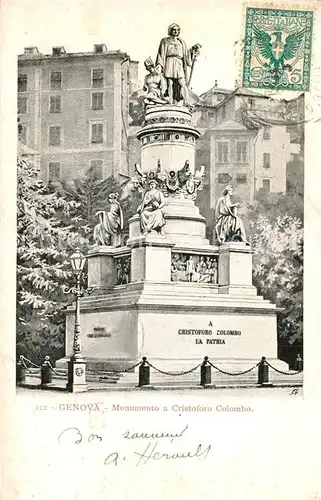 AK / Ansichtskarte Genova_Genua_Liguria Monumento a Cristoforo Colombo Genova_Genua_Liguria