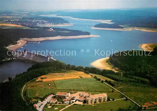 AK / Ansichtskarte Moehnesee Heinrich Luebke Haus Fliegeraufnahme Moehnesee
