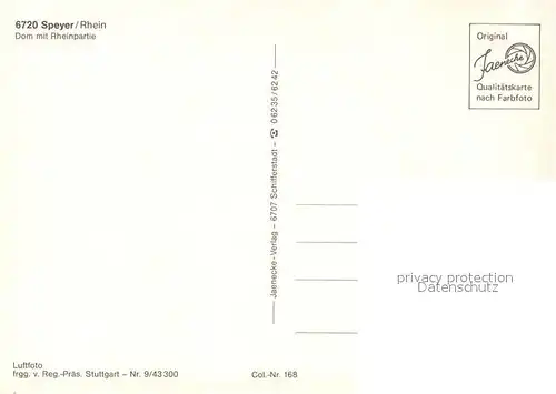 AK / Ansichtskarte Speyer_Rhein Dom mit Rheinpartie Fliegeraufnahme Speyer Rhein