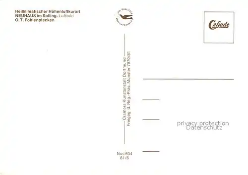 AK / Ansichtskarte Neuhaus_Solling Fohlenplacken Fliegeraufnahme Neuhaus Solling