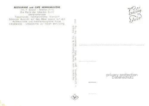 AK / Ansichtskarte Travemuende_Ostseebad Fliegeraufnahme mit Restaurant und Cafe Hermannshoehe Travemuende_Ostseebad