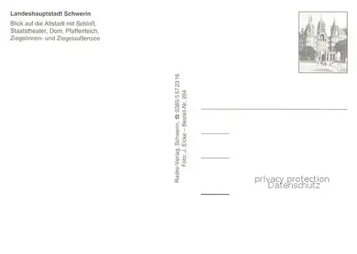 AK / Ansichtskarte Schwerin_Mecklenburg Fliegeraufnahme mit Altstadt Schloss Staatstheater Dom Pfaffenteich Ziegelinnen und Ziegelaussensee Schwerin_Mecklenburg