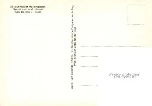 AK / Ansichtskarte Borken_Westfalen Oblatenkloster Mariengarden Fliegeraufnahme Borken_Westfalen