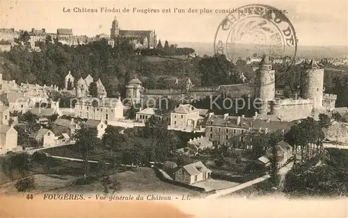 AK / Ansichtskarte Fougeres Vue generale Chateau feodal Eglise Fougeres
