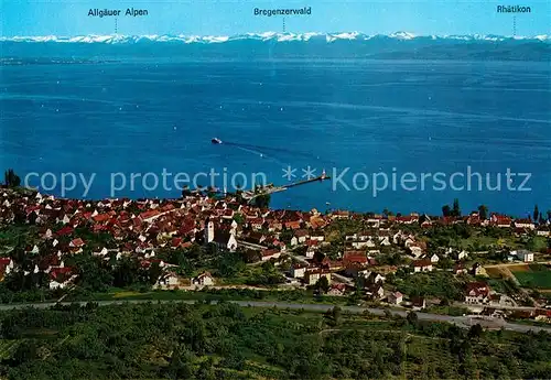 AK / Ansichtskarte Immenstaad_Bodensee Fliegeraufnahme mit Allgaeuer Alpen Immenstaad_Bodensee