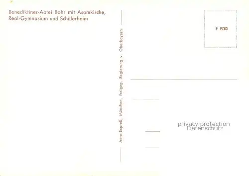 AK / Ansichtskarte Rohr_Niederbayern Benediktiner Abtei mit Asamkirche Real Gymnasium und Schuelerheim Fliegeraufnahme Rohr Niederbayern