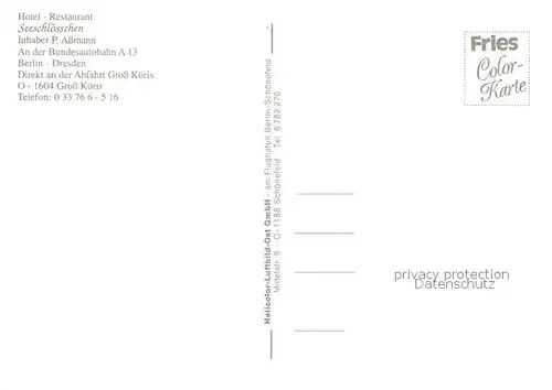 AK / Ansichtskarte Gross_Koeris Seeschloesschen Fliegeraufnahme Gross Koeris