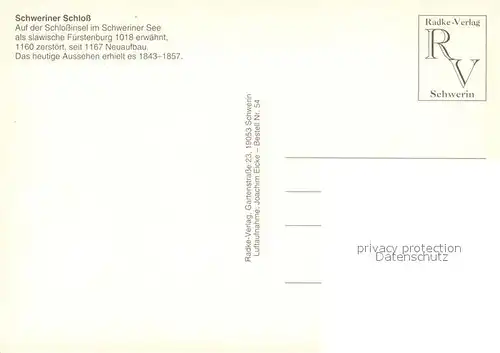 AK / Ansichtskarte Schwerin_Mecklenburg Schweriner Schloss Fliegeraufnahme Schwerin_Mecklenburg