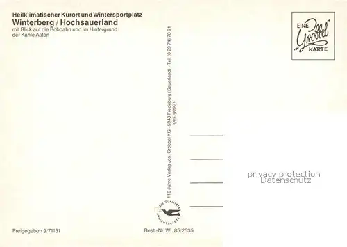 AK / Ansichtskarte Winterberg_Hochsauerland Fliegeraufnahme mit Bobbahn und Kahler Asten Winterberg_Hochsauerland