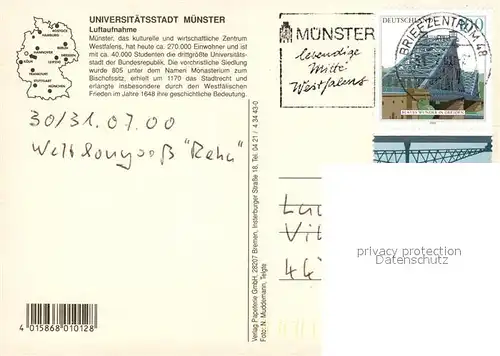 AK / Ansichtskarte Muenster_Westfalen Fliegeraufnahme Muenster_Westfalen