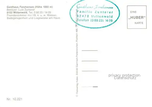 AK / Ansichtskarte Mittenwald_Bayern Gasthaus Ferchensee Mittenwald Bayern