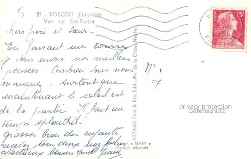 AK / Ansichtskarte Roscoff Vue sur Sainte Barbe Roscoff
