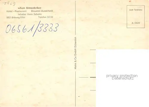 AK / Ansichtskarte Bitburg Hotel Restaurant Zum Simonbr Bitburg