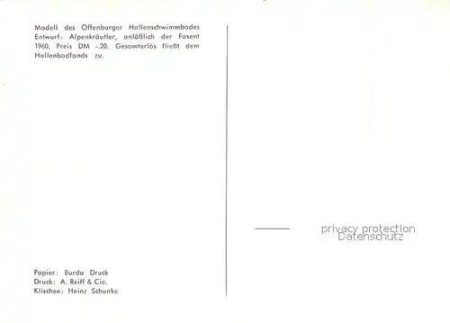 AK / Ansichtskarte Offenburg Modell Hallenschwimmbad Entwurf Alpenkr?utler  Offenburg