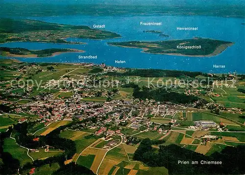 AK / Ansichtskarte Prien_Chiemsee Fliegeraufnahme Westufer  Prien Chiemsee
