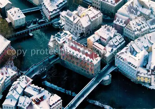 AK / Ansichtskarte Bamberg Fliegeraufnahme Weltkulturerbe im Winter mit altem Rathaus Bamberg