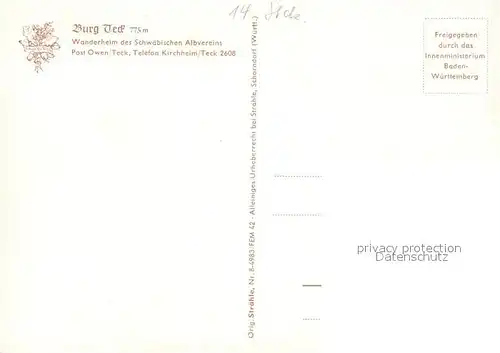 AK / Ansichtskarte Burg_Teck Fliegeraufnahme bei Owen Kirchheim  Burg_Teck