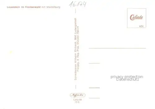 AK / Ansichtskarte Lauenstein_Oberfranken Fliegeraufnahme mit Mantelburg Lauenstein_Oberfranken