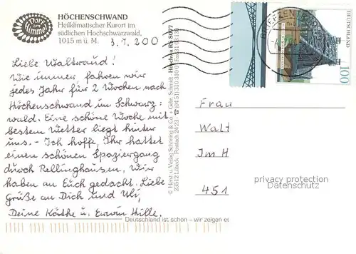 AK / Ansichtskarte Hoechenschwand Fliegeraufnahme Hoechenschwand