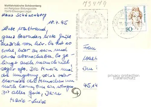 AK / Ansichtskarte Ellwangen_Jagst Wallfahrtskirche Schoenenberg Fliegeraufnahme Ellwangen_Jagst