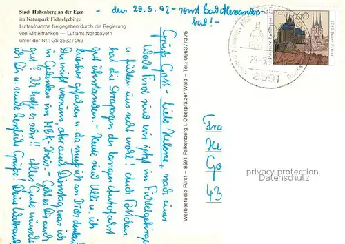 AK / Ansichtskarte Hohenberg_Eger Fliegeraufnahme mit Burg Hohenberg Eger