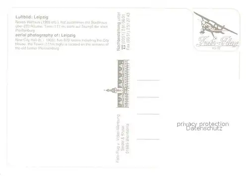 AK / Ansichtskarte Leipzig Neues Rathaus mit Stadthaus Fliegeraufnahme Leipzig