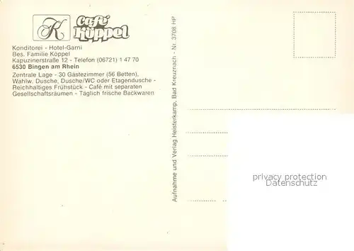 AK / Ansichtskarte Bingen_Rhein Cafe Koeppel Hotel Bingen Rhein