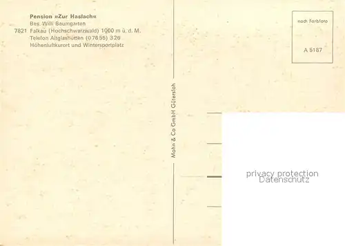 AK / Ansichtskarte Falkau Pension Zur Haslach Falkau
