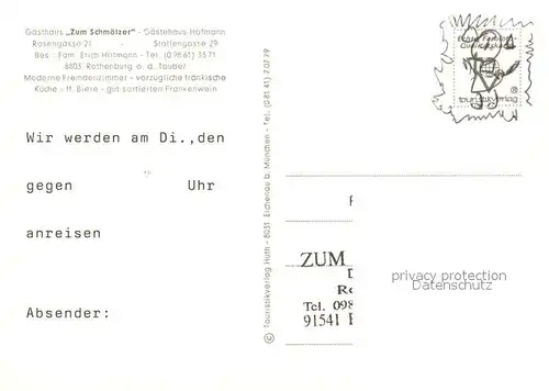 AK / Ansichtskarte Rothenburg_Tauber Gasthaus Zum Schmoelzer  Rothenburg Tauber