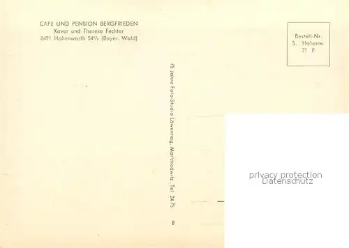 AK / Ansichtskarte Hohenwarth_Koetzting Cafe Pension Bergfrieden Hohenwarth Koetzting