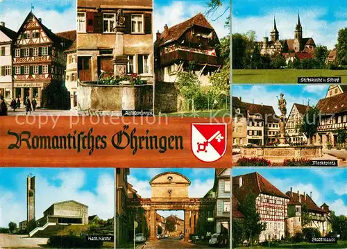 AK / Ansichtskarte oehringen_Hohenlohe Altstadtbrunnen Stiftskirche Schloss Marktplatz  oehringen Hohenlohe