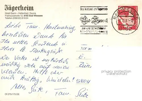 AK / Ansichtskarte Bad_Wiessee Hotel Garni Jaegerheim Bad_Wiessee