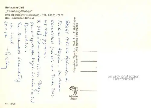 AK / Ansichtskarte Reichenbach_Oberstdorf Restaurant Cafe Tannberg Stuben Reichenbach_Oberstdorf
