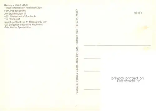 AK / Ansichtskarte Tambach_Weitramsdorf Restaurant Waldcafe Tambach Weitramsdorf
