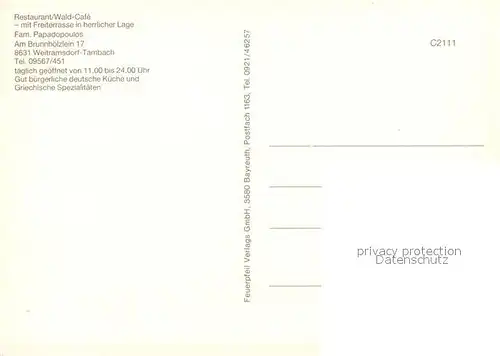 AK / Ansichtskarte Tambach_Weitramsdorf Waldcafe Restaurant Tambach Tambach Weitramsdorf