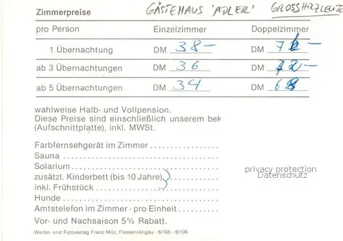 AK / Ansichtskarte Grossholzleute Gaestehaus Adler Fremdenzimmer Rehgehege Grossholzleute