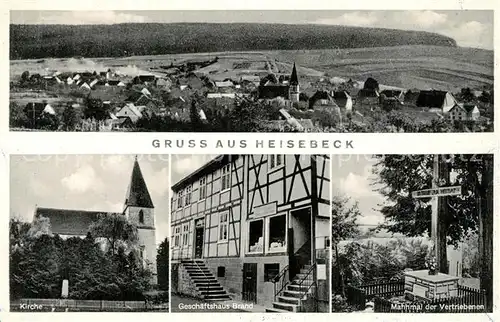 AK / Ansichtskarte Heisebeck Kirche Geschaeftshaus Brand Mahnmal der Vertriebenen Panorama Heisebeck