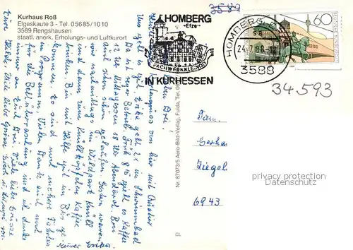 AK / Ansichtskarte Rengshausen_Hessen Kurhaus Ross Restaurant Bar Fremdenzimmer Hallenbad Rengshausen Hessen