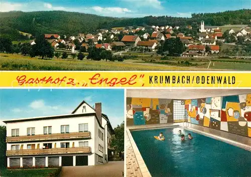 AK / Ansichtskarte Krumbach_Odenwald Gesamtansicht Gasthof zum Engel Hallenbad Krumbach Odenwald