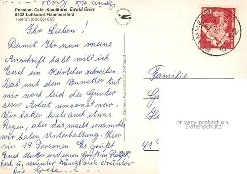 AK / Ansichtskarte Flammersfeld Pension Cafe Konditorei Ewald Gries Garten Liegewiese Flammersfeld