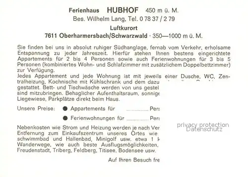 AK / Ansichtskarte Oberharmersbach Ferienhaus Hubhof Landschaftspanorama Schwarzwald Oberharmersbach