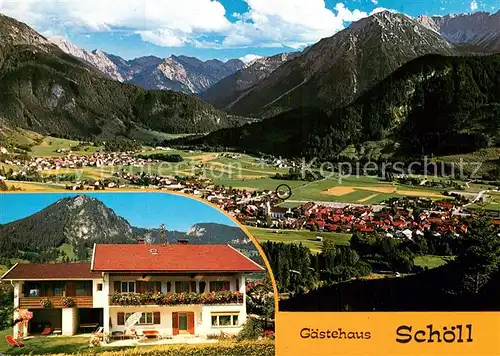 AK / Ansichtskarte Hindelang Gaestehaus Schoell Gesamtansicht mit Alpenpanorama Hindelang