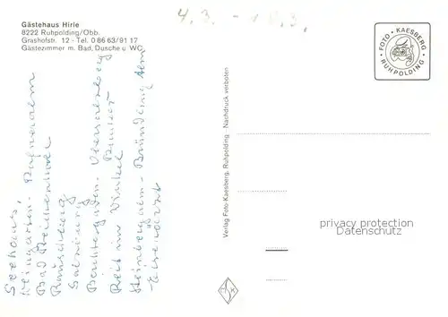 AK / Ansichtskarte Ruhpolding Gaestehaus Hirle Gastraum Fremdenzimmer Ruhpolding