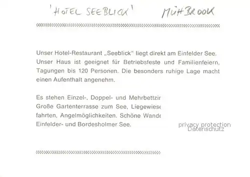 AK / Ansichtskarte Muehbrook Hotel Restaurant Seeblick Muehbrook