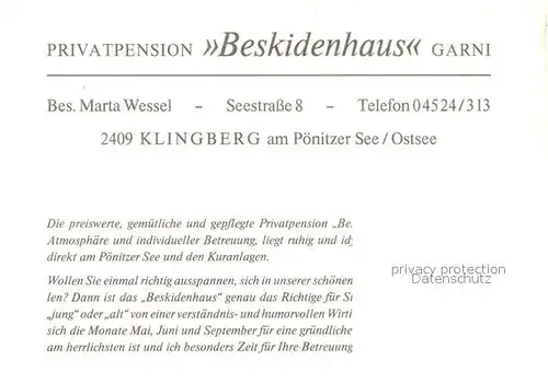 AK / Ansichtskarte Klingberg Pension Beskidenhaus am Poenitzer See Klingberg